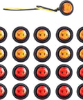 20 Pack Three Quarter Inch LED Marker Lights 3rd Gen Round Mini Amber Red Clearance Lights For Truck Trailer RV Bus Van Boat IP68