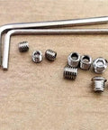 Stainless Steel Flat Point Set Screw Kit With Hex Socket Fasteners, Assorted Hardware on wooden surface