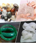 20 Piece Diamond Hole Saw Bits Set With Cylindrical Head 80 Grit For Gems Glass Jade Emerald 1 Millimeter Diameter Shank 2.35 Millimeter Pro Grade Carving And Drilling Tools showcased with gemstones and jade crafts