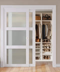 Double Frosted Glass Sliding Barn Door Kit For Closets, 72 By 80 Inches, Includes Hardware, Pre-Drilled Panels, 3-Panel Privacy Glass