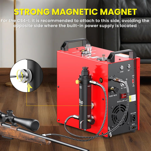 Heavy Duty High Pressure PCP Air Filter With Pressure Maintaining Function And 5800 PSI Oil And Water Separator, magnetic mount shown