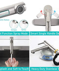 Chrome Kitchen Sink Faucet With Pull Out Sprayer For Farmhouse And Bar Sinks Durable Lead Free Stainless Steel Mixer Tap With Fingerprint Resistant Chrome Finish Easy Install No Fuss showing features and dual spray modes