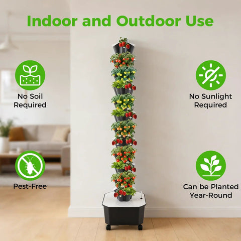 Vertical Hydroponic Grow Tower With 12 Tiers And 60 Holes 6.6 Gallon Indoor Garden System With Water Pump And Auto Circulation Kit
