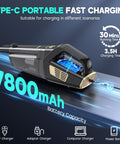 Cordless Handheld Vacuum With 15000Pa Suction And Cyclonic Technology shown charging via Type-C with 7800mAh battery