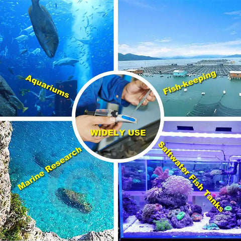 Collage of Salinity Refractometer For Seawater And Marine Aquariums With Automatic Temperature Compensation in use