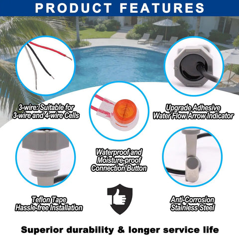 Upgraded 520736 Flow Switch Sensor With Metal Flap For Pool Chlorinator Cells Compatible With Pentair IntelliChlor IC15 IC20 IC40 IC60 3 Wire And 4 Wire Systems Great Replacement Part, three-wire leads