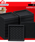 Anti Slip Caster Cups 2x2 Inch, 16 Pack Square Furniture Coasters For Hardwood Floors, Grippy Black stacked view