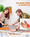 Slick Cordless Electric Fabric Scissors And Heavy Duty Cardboard Cutter With Two Swappable Blades being used by two people cutting fabric.