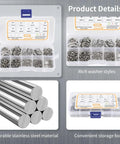480 Piece Spring Lock Washer Set With M2 Through M12 Nine Sizes 304 Stainless Steel Split Washers In Durable Heavy Duty Storage Box For Auto Repair Furniture Fixes And DIY Projects, open organizer