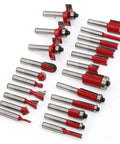 Pro Level 8MM Shank Tungsten Carbide Router Bits Set For Woodworking 35 Piece Heavy Duty Milling Cutter Kit arranged on a white background.