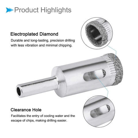 CoCud diamond drill bit, 15 mm diameter, electroplated diamond edge for glass drilling