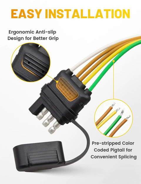 4 Pin 5 Wire Trailer Wiring Harness Kit Easy Install 30 Ft 18AWG with anti-slip design and color-coded pigtail details
