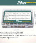 Heavy Duty M4 M5 M6 Bolts and Nuts Kit With Hex Socket Head Cap Screws Alloy Steel Fasteners Plus Flat and Lock Washers For DIY Projects Garage Auto Repairs Pro Grade Set, 720 pcs case