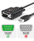 DeStatix A9 FTDI USB to RS232 Adapter With 9 Status LEDs showcasing 9-pin serial connector and USB plug