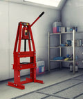 Heavy Duty 6 Ton Hydraulic Shop Press A Frame Benchtop With Press Plates And Adjustable Working Table Height For Car Repair And Garage Projects Red Pro Grade Construction in a workshop setting
