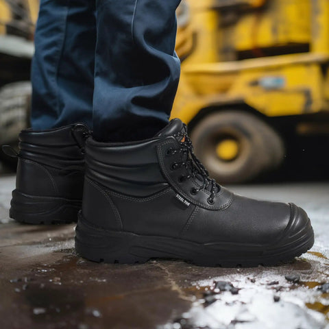 Side view of Men's Steel Toe Work Boots With Non Slip Outsole, Puncture Resistant, Breathable Lining, Electrical Hazard Protection