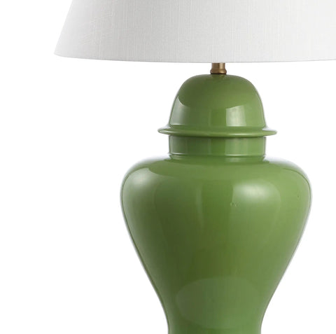 Teal Ceramic Ginger Jar Table Lamp 33 Inch Modern Traditional LED Bulb Included White Linen Shade Perfect For Living Room Bedroom Entryway Vibe