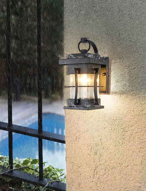 Compact Outdoor Wall Lantern IP65 Waterproof Sconce Black Metal With Clear Seeded Glass Exterior Light Fixture For Garage Driveway Patio Porch Rust Resistant Finish Weatherproof Lighting