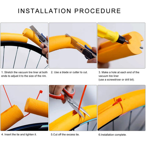 Installation steps for Tubeless Tire Inserts Pad For Bikes Lightweight Foam Tire Protector Liner Easy Installation