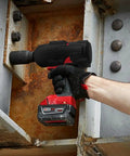 Rugged Protective Boot For M18 FUEL One Half High Torque Impact Wrench 2767-20 And ONEKEY 2863-20 in use on rusted bolts