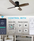 38 Inch Flush Mount Ceiling Fan With Light Remote And App Control Dimmable LED Light Quiet DC Motor in bedroom setting