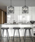 Farmhouse Black Pendant Light Lantern Chandelier For Kitchen Island Foyer Dining Room And Hallway Industrial Style Four Light Fixture With E12 Sockets Measures 17 By Eleven Point Eight Inches No Glass To Clean And Easy Ceiling Mount over modern kitchen island.