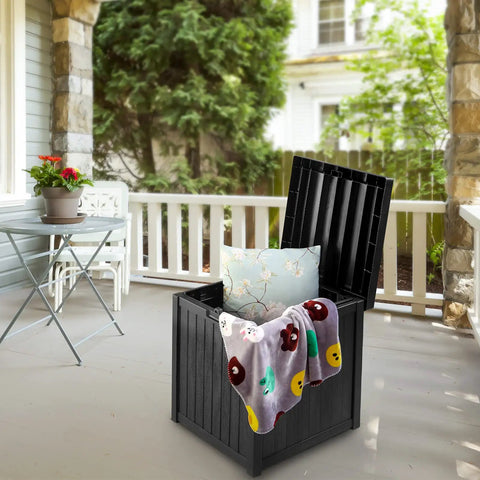 52 Gallon Outdoor Storage Box Deck Box Weatherproof Bench Black That Doubles as Extra Seating Waterproof Patio Chest Heavy Duty 440 Lb Capacity For Patio Use