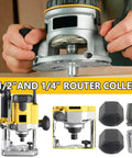 Upgraded Dual Size Collet Kit With 1/2 Inch And 1/4 Inch Collets For Dewalt DW618B3 And MRC23EVSK shown with router
