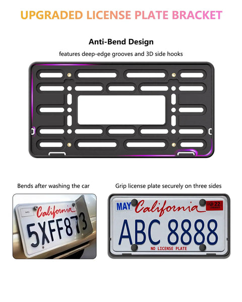 Front License Plate Holder Bracket Upgraded Black Universal ABS Mounting Kit with Raised Edge and Screws