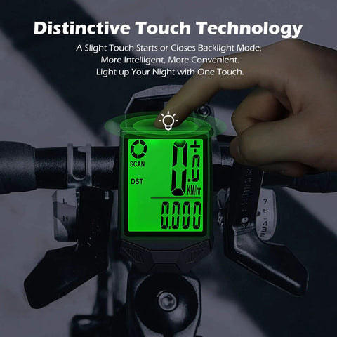 Wireless Bike Computer With Touch Sensor And Auto Wake Up IP66 Waterproof Speedometer on handlebar
