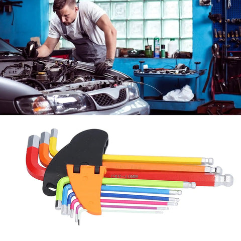 Awesome 9 Piece Colourful Hex Wrench Set With Long Arm Chrome Steel Flat Heads Plus Storage Case For All Your Biking And Home Repair Needs, color coded keys in case