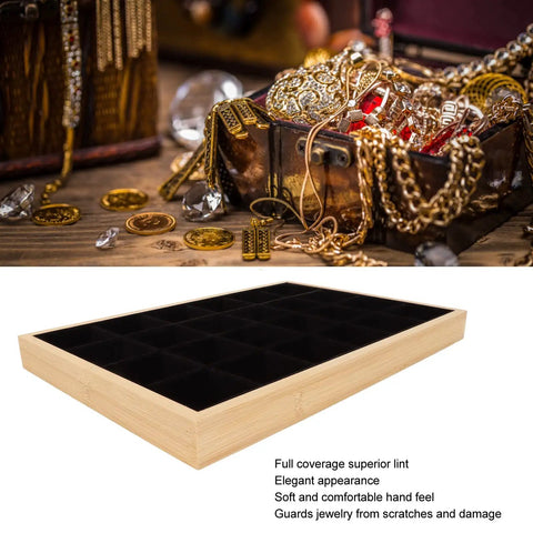 Dope Black Wooden Jewelry Tray With 24 Soft Padded Slots For Rings Bracelets Bangles And Chains Scratch Resistant Storage Holder Box display with soft interior and elegant appearance.