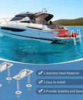 Heavy Duty Marine Dock Ladder Hardware Kit For Boats And Pontoons Slick 2 Pack Mounting Kit Compatible With AL A3 A4 A5 C4 Models showing stainless steel brackets on a boat.