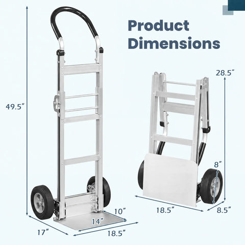 Heavy Duty Folding Hand Truck Workhorse With Aluminum Dolly Cart dimensions showing foldable design