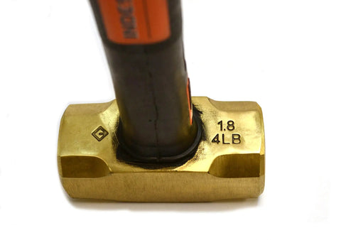 Brass Head 4 Pound Sledge Hammer With 12 Inch Indestructible Handle Spark Resistant Head Steel Locking Plate Vulcanized Rubber Grip