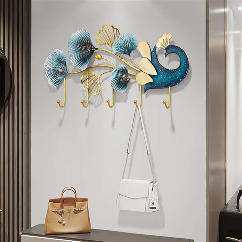 Sleek Wall Mounted Coat Rack With Extended Hook Arms For Entryway, modern design with decorative elements and bags.