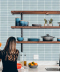 Airy Blue Peel And Stick Kitchen Backsplash Upgrade With Easy Install Large 12x12 Subway Tile Look No Fuss Realistic Tile Pattern in kitchen