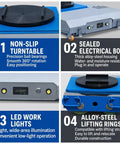 No Sweat Heavy Duty Electric Machinery Dolly With Wireless Remote Control showing non-slip turntable and sealed electrical box.