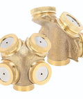 Close-up of Workhorse High Pressure Brass Sprayer Nozzle Set With Four Interchangeable Tips For Garden And Lawn Irrigation.