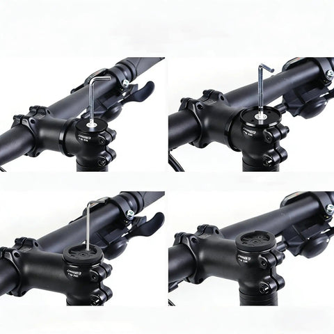Installation of upgraded sturdy bike computer mount for Garmin Edge and Wahoo Elemnt top cap mount on bike headset.