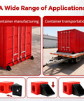 Wide range of applications showing red shipping containers with Heavy Duty Alloy Steel Shipping Container Anchors And Twist Locks For 20ft And 40ft Containers Full Bevel Side Anchors For Secure Tie Downs High Tensile Grade 70 Alloy Steel Engineered For Superior Durability And Deformation Resistance Under Heavy Load displayed as fittings.