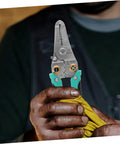 Heavy Duty Insulated Wire Strippers Pro Grade Electrical Pliers held in hand, showing crimping and stripping capabilities.