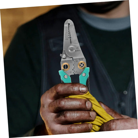 Heavy Duty Insulated Wire Strippers Pro Grade Electrical Pliers held in hand, showing crimping and stripping capabilities.