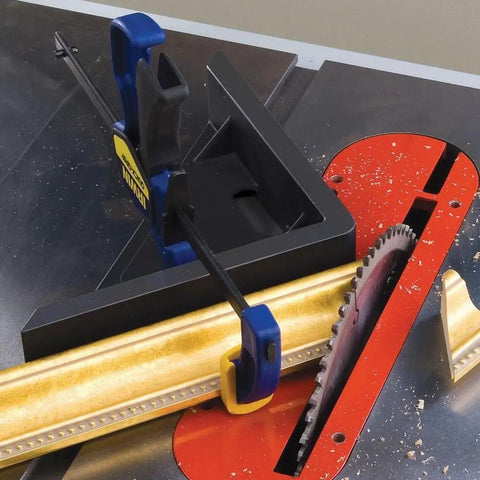 45 Degree Miter Sled For Table Saw With Beefy Durability And Low Friction Sliding Fits Standard Three Eighths By Three Quarters Inch Miter Slot Fence Accessory For Precise 90 Degree Cuts installed on table saw