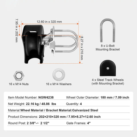 Heavy Duty Sliding Gate Kit With Four Rock Solid Nylon Rollers, Smooth U Shaped Track, And Rust Proof Brackets For No Sweat Cantilever Fence Install And Silky Smooth Glide