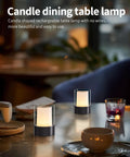 2 Pack 4 Inch LED Mini Cordless Table Lamp Touch Activated Night Light Waterproof Battery Powered Rechargeable Portable Light For Outdoor Dining Camping Nursery Baby Bar Party Black lighting up a dining table.