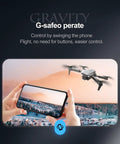 Hands controlling E88 Drone With Built In Screen Control And Dual Cameras, showing FPV flight view on phone screen