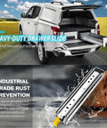 Truck with open tailgate showing Beefy Heavy Duty Drawer Slides With Lock And Full Extension Ball Bearing Rails, 500 lb capacity