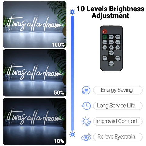 It Was All A Dream Neon Sign LED Wall Decor 27 By 8.5 Inch with brightness levels and remote control