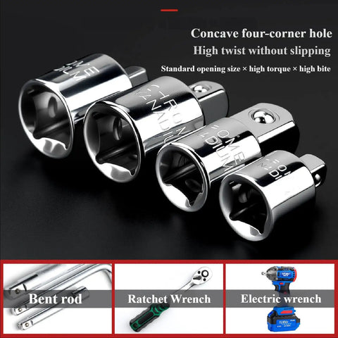 Premium 6-Piece Socket Adapter And Reducer Set In Chrome Vanadium Steel For Impact Driver Ratchet Wrenches Featuring 14-20mm Drive Sizes Ideal For Automotive Repairs And Heavy Mechanical Jobs With High Torque And Rust Proof Design, chrome adapters